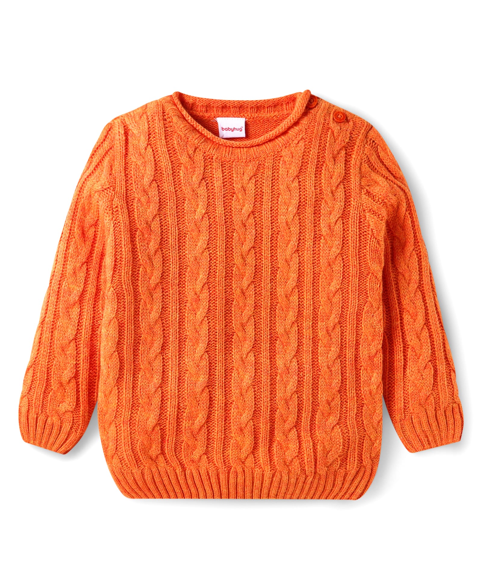 Babyhug Knitted Full Sleeves Cable Knit Design Sweater - Orange-image-10