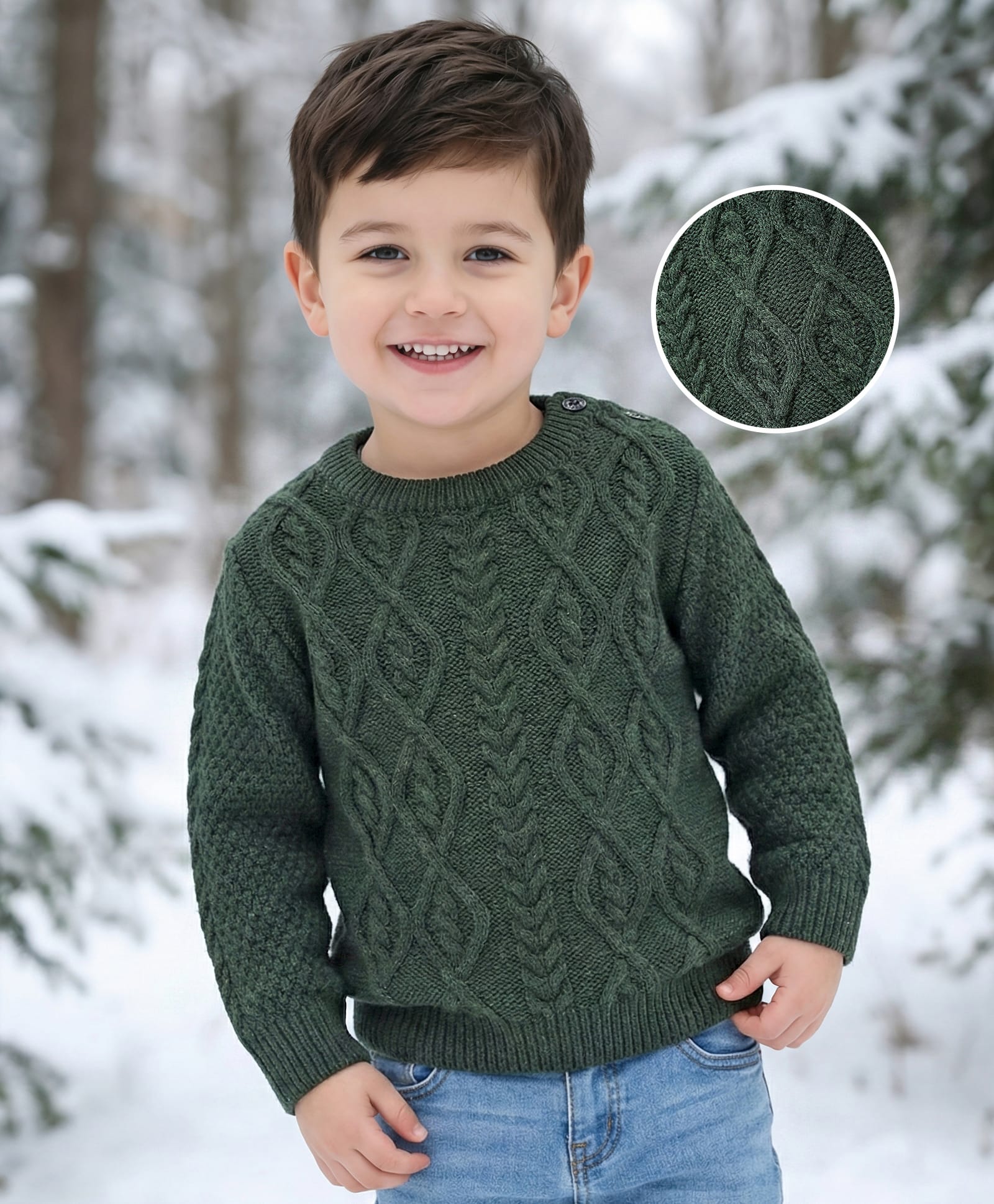 Babyhug Knitted Full Sleeves Pullover Sweater with Cable Knit Design - Olive Green-image-47