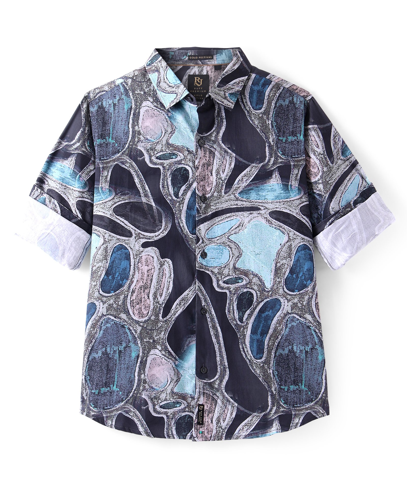 Ruff Satin Woven Full Sleeves Printed Shirt - Aqua-picture-15