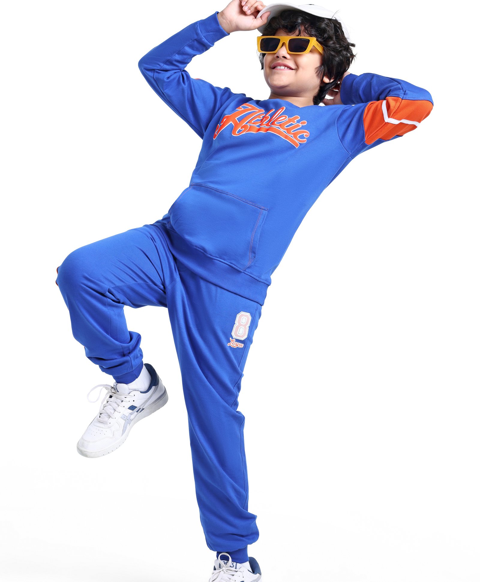Ollington St. 100% Cotton Knit Full Sleeves Sweatshirt & Joggers Winter Wear Suit With Kangaroo Pockets & Text Print - Blue-picture-27