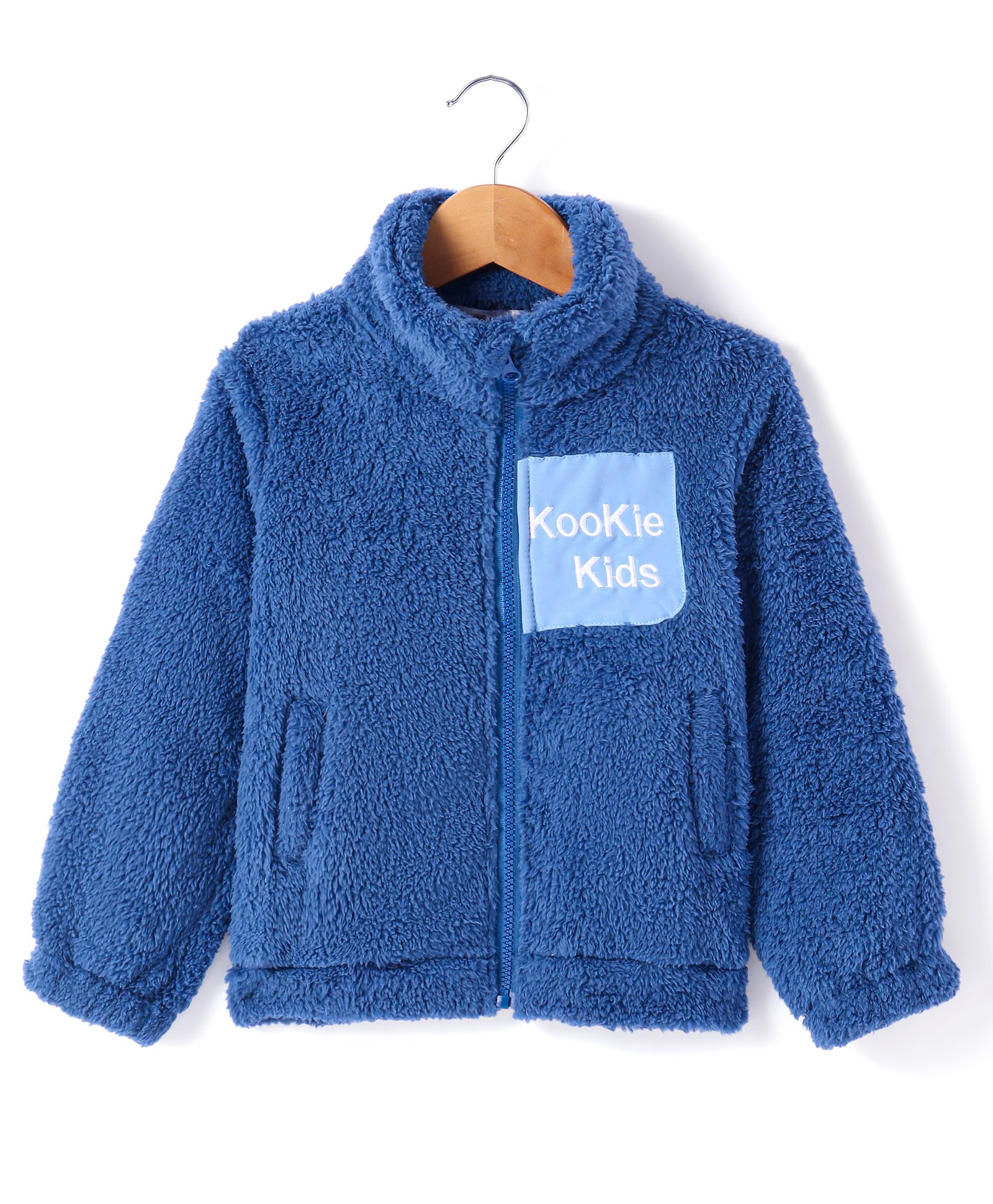 Kookie Kids Full Sleeves Solid Color Fur Winter Jacket - Blue-image-13