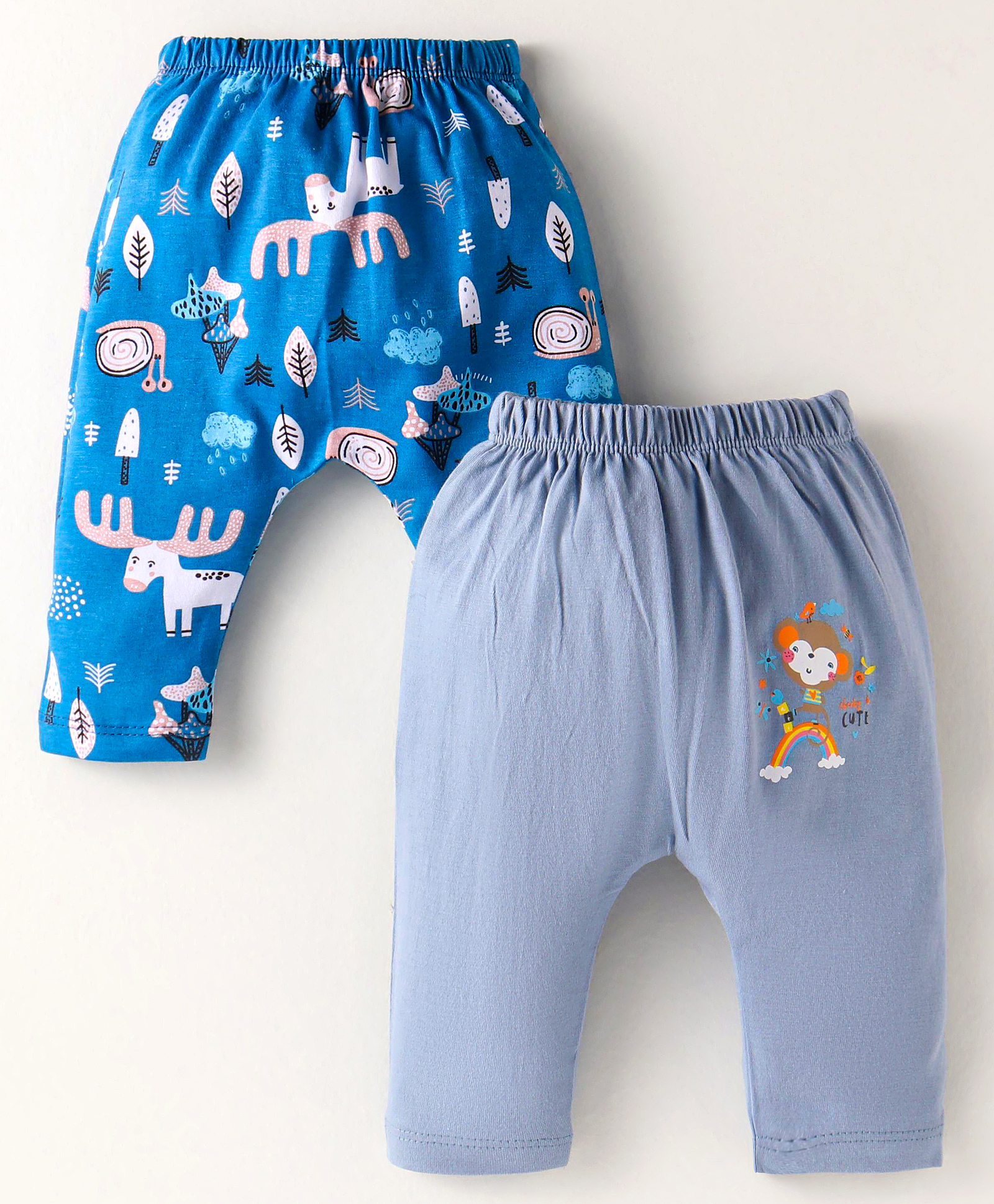 OHMS Single Jersey Knit Full Length Animal Printed Diaper Leggings Pack of 2 -Blue & Grey-picture-35
