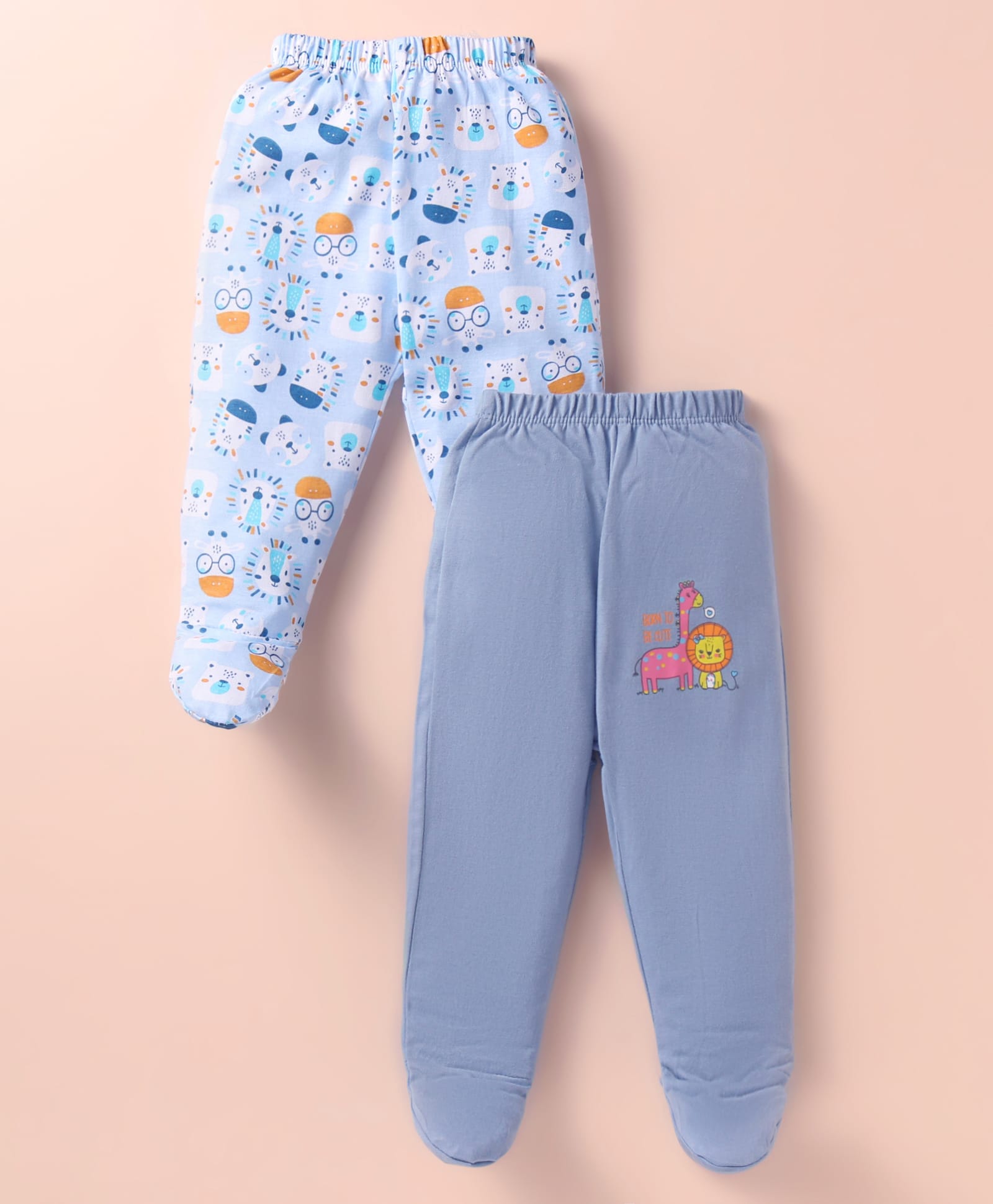OHMS Single Jersey Knit Full Length Bootie Leggings with Animal Print Pack of 2 - Light Blue & Grey-picture-12