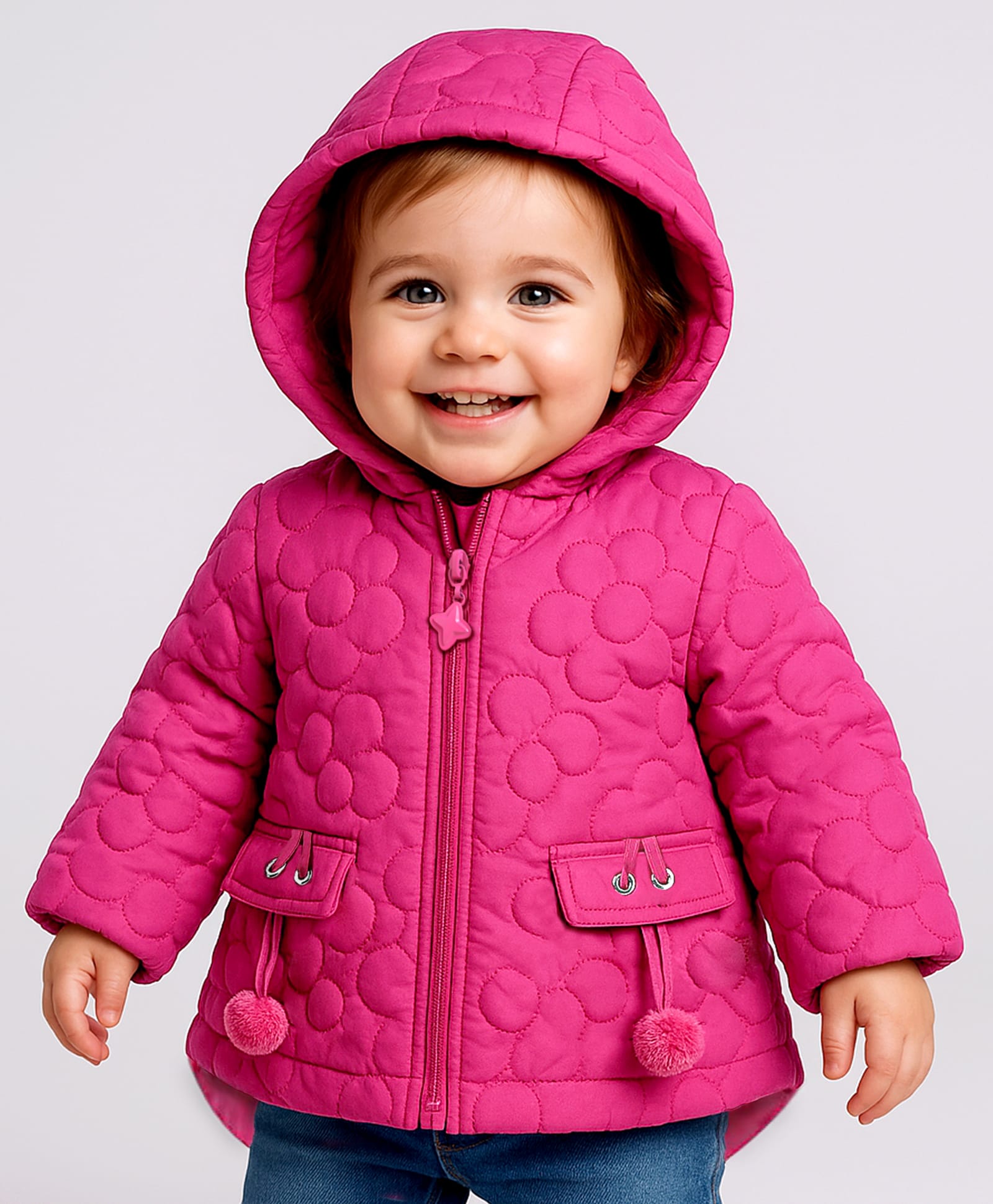 Babyoye Woven Full Sleeves Padded Hooded Jacket with Floral Quilted Design - Dark Pink-picture-16