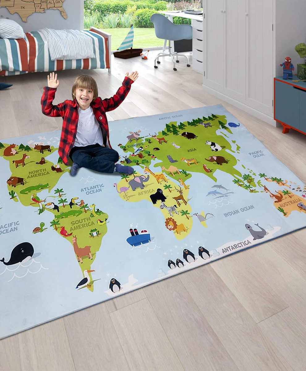 Hop N Play World Map with Animal Large Size Non-Slip Educational  Rug,  Play & Learn-image-30