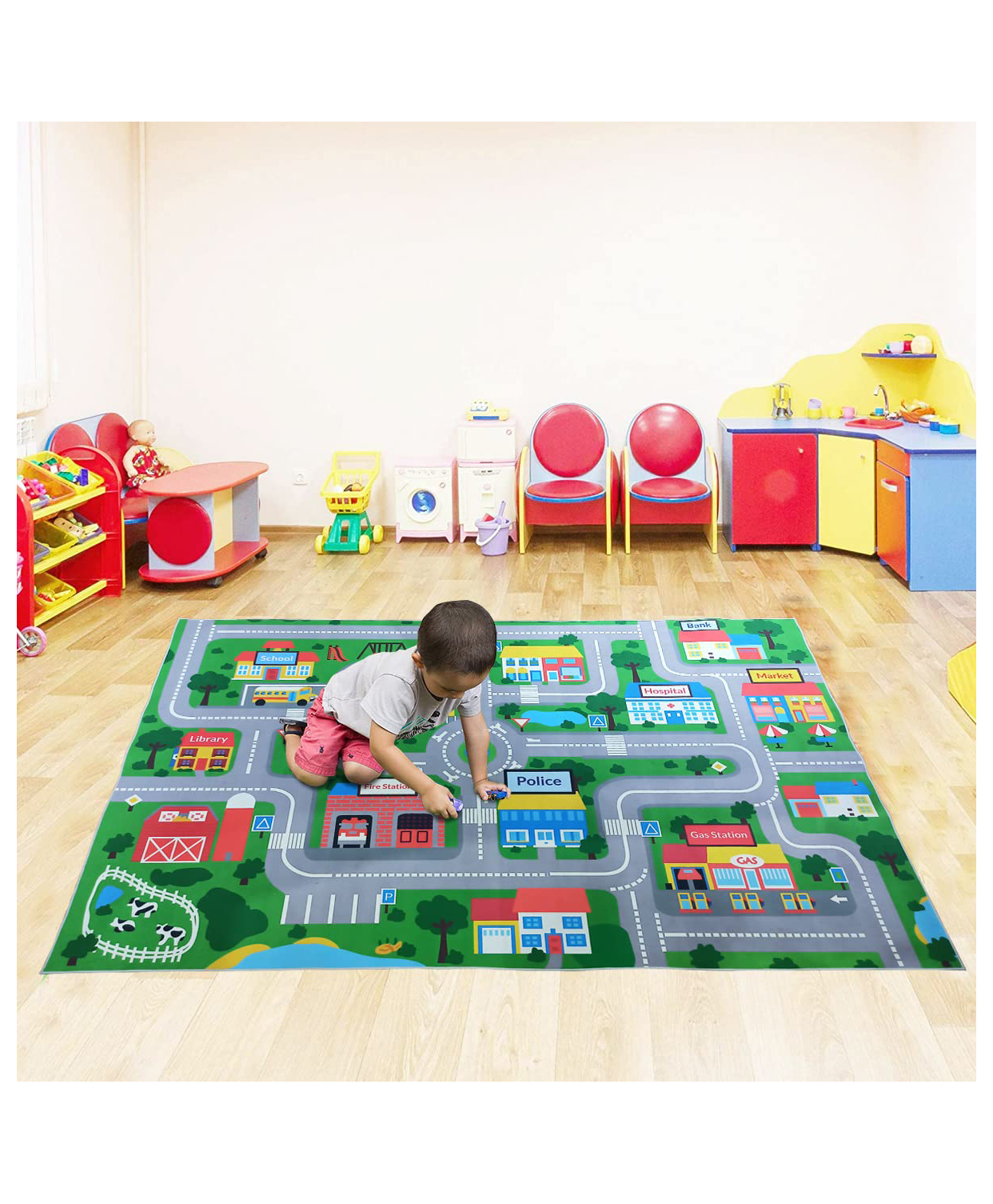 Hop N Play Large Kids Play Rug with City Map  Non-Slip, Educational Soft Mat  Fun and Safe for Learning-picture-11