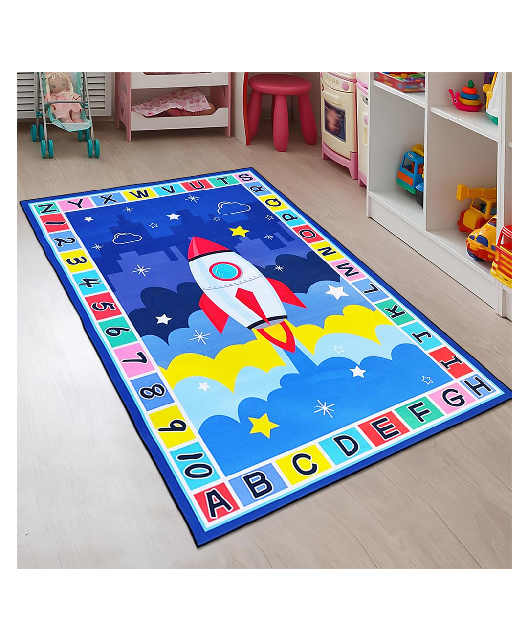 Hop N Play Educational Playmat for Kids, Play Rug- Alphabet, Number & Rocket - Non-Slip Floor Mat for Bedroom, Playroom, Classroom & Living Area (200cm x 140cm x 7mm)-image-7