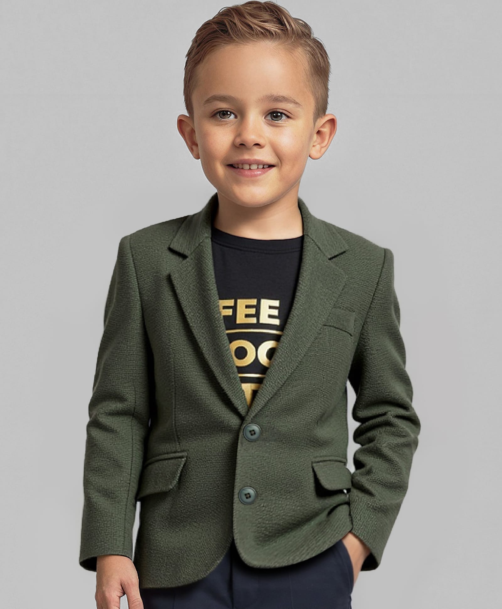 Babyhug Woven Full Sleeves Solid Colour Blazer with Foil Text Printed T-Shirt - Black & Green-image-40