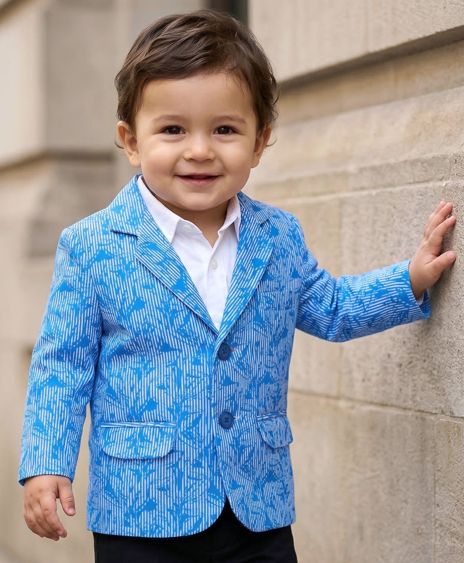 Babyhug Woven Full Sleeves Party Wear Printed Blazer - Blue-image-22