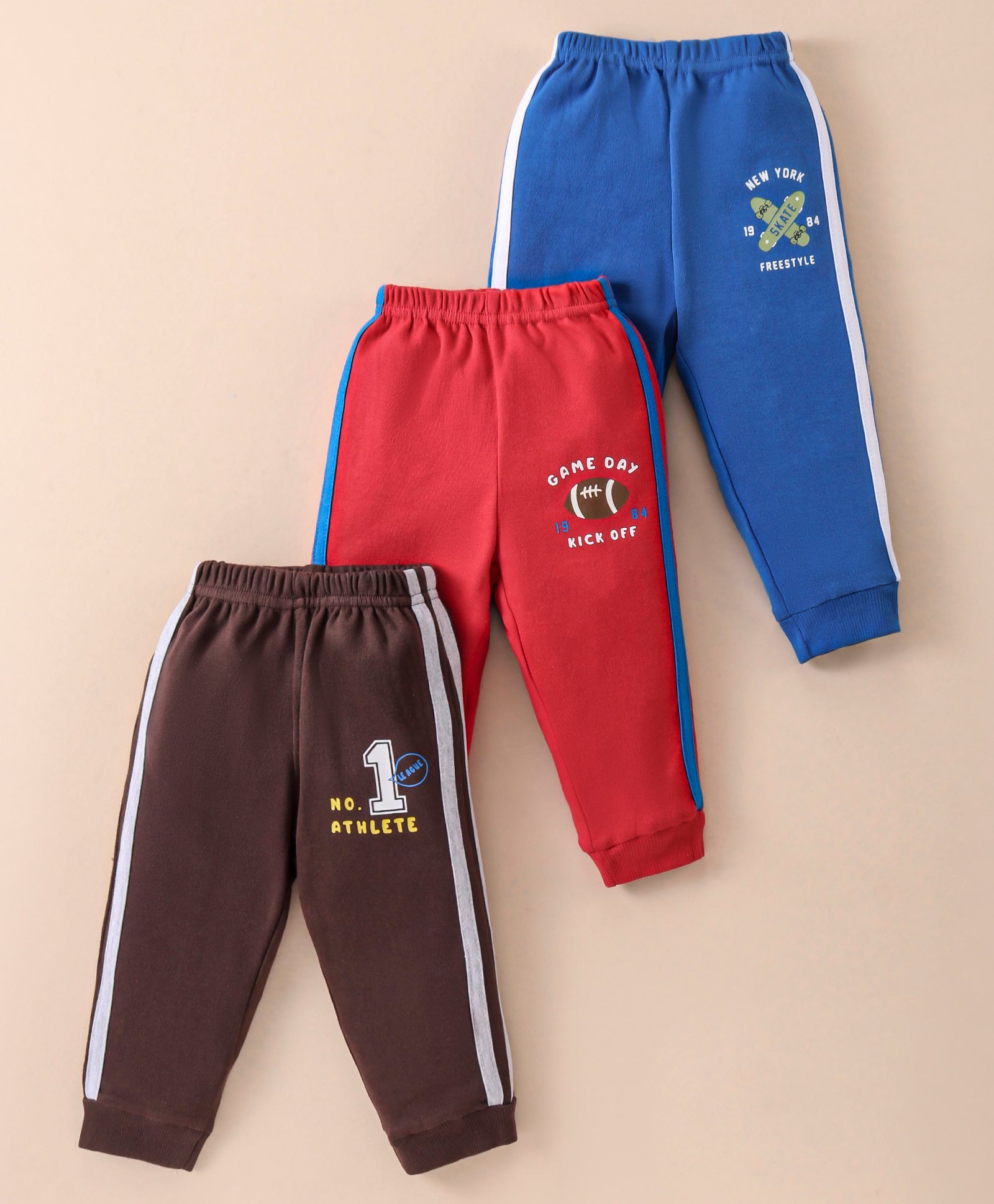 Zero Male Interlock Knit Full Length Track Pants with Sports Print Pack of 3 - Brown Red & Royal Blue-image-10