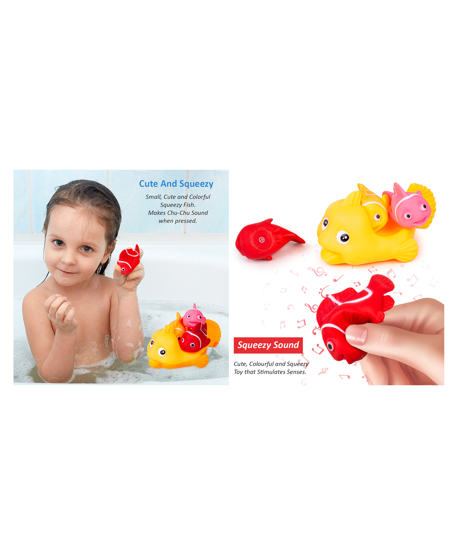 Ratnas Squeezy Fish  Bath Toys Pack of 4 - Multicolor-image-1