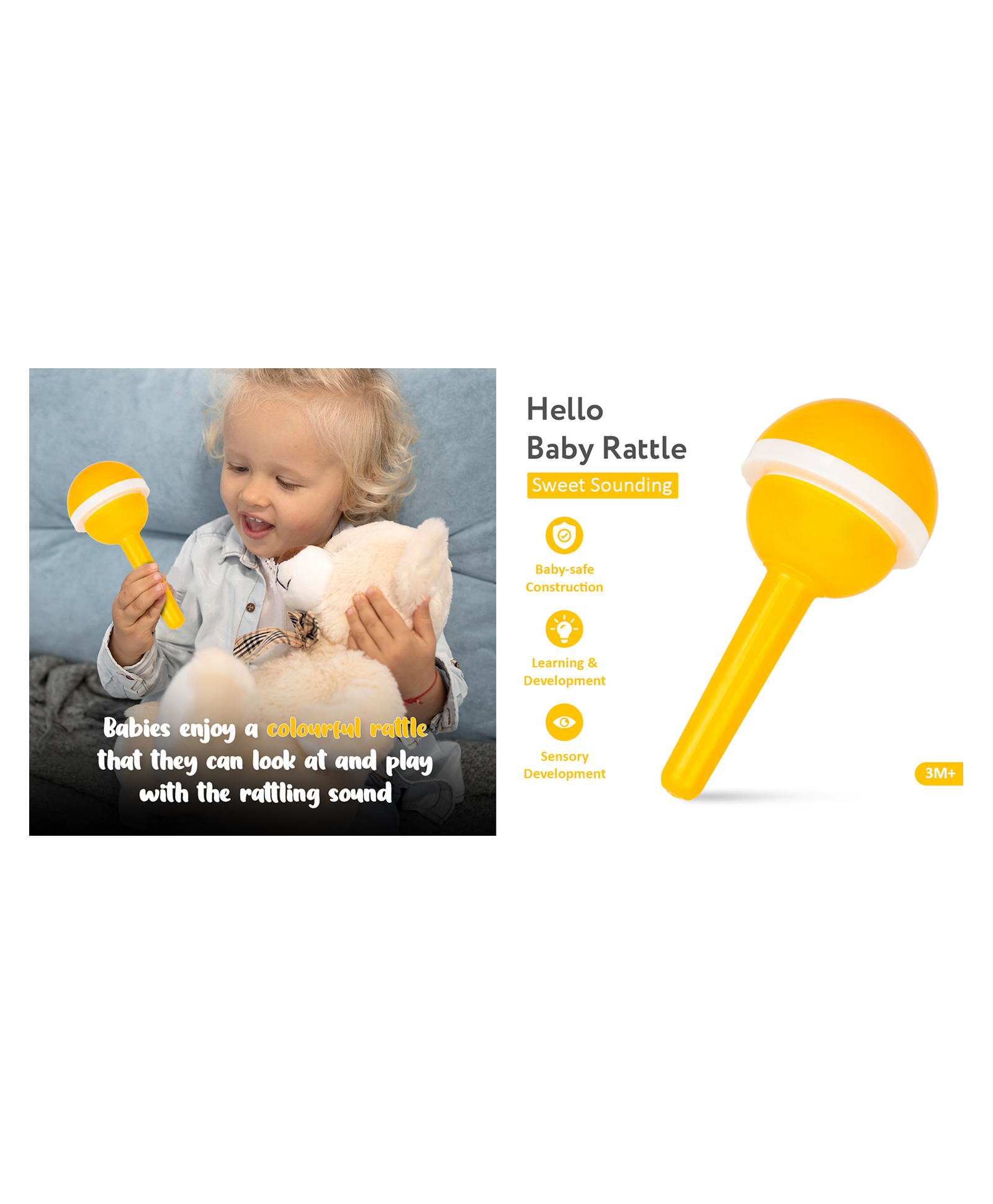 Ratnas Hello Baby Rattle - Yellow-picture-21