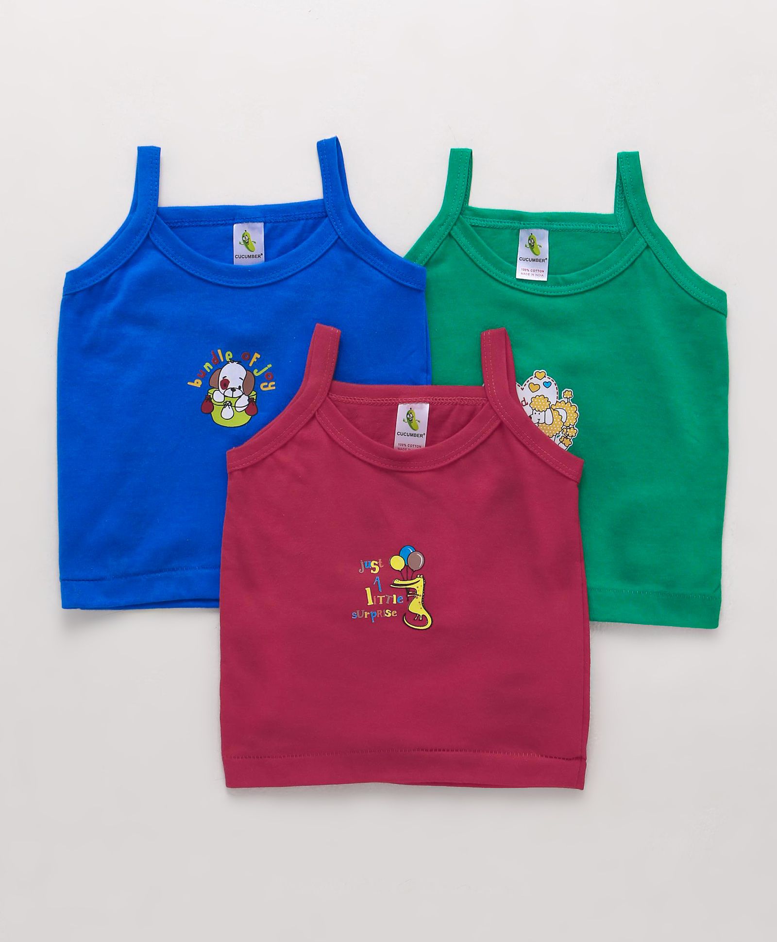 Cucumber Singlet Slips Printed Pack of 3 - Royal Blue Green Pink-image-21