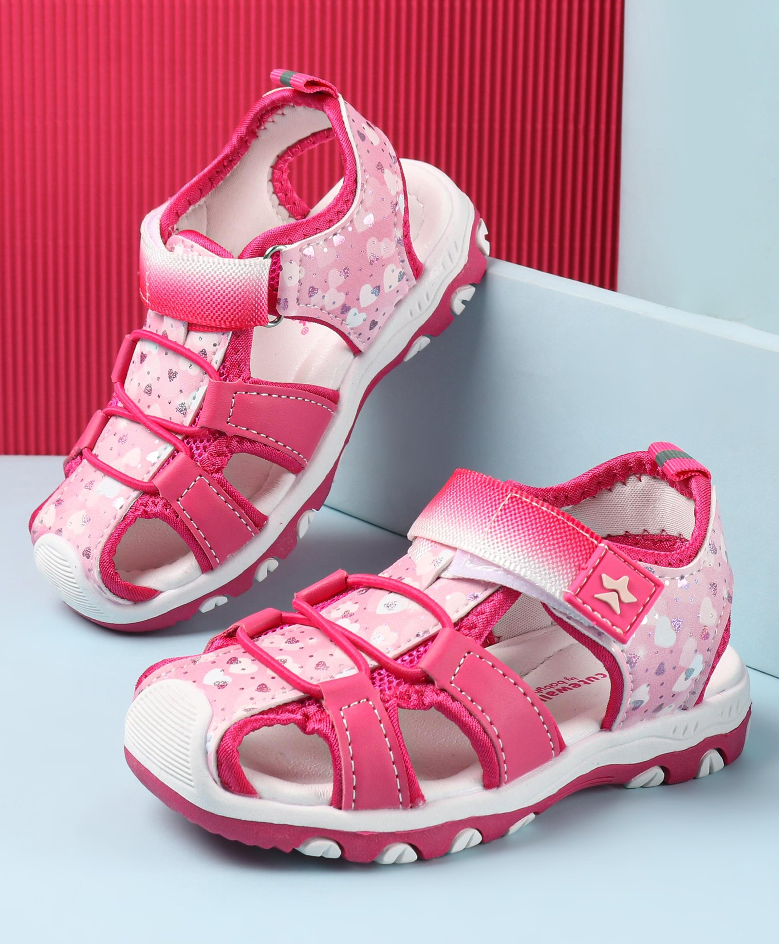 Cute Walk by Babyhug Velcro Closure Sandals with Hearts & Glitter Print - Fuchsia-picture-13