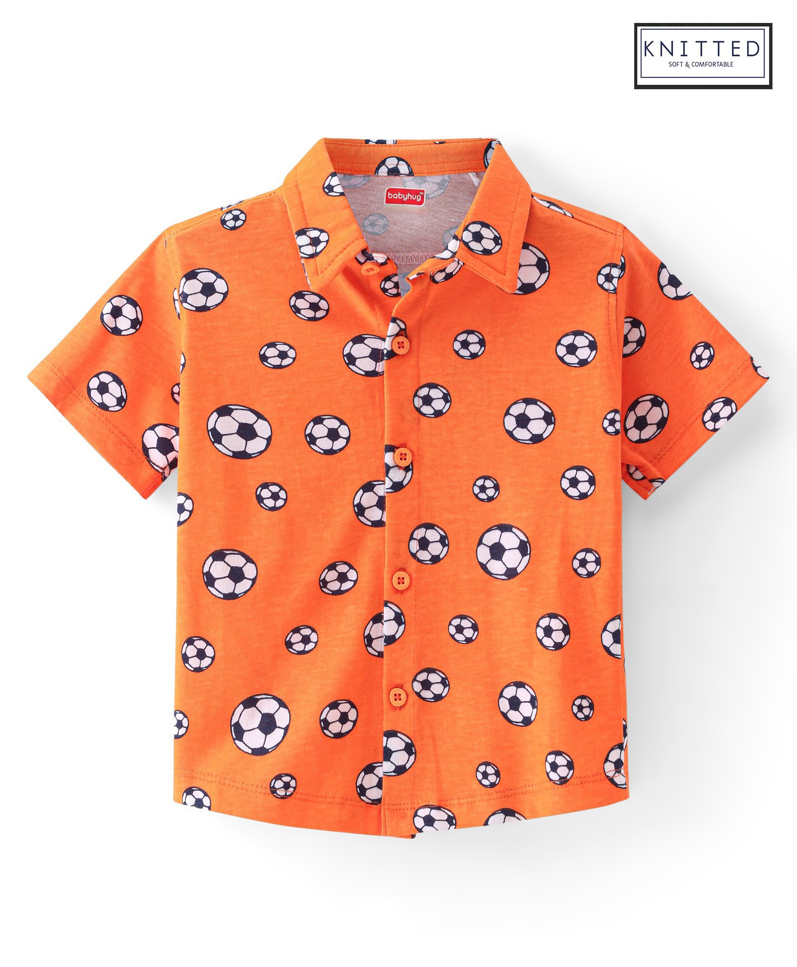 Babyhug Cotton Knit Football Printed Half Sleeves Shirt - Orange-image-43