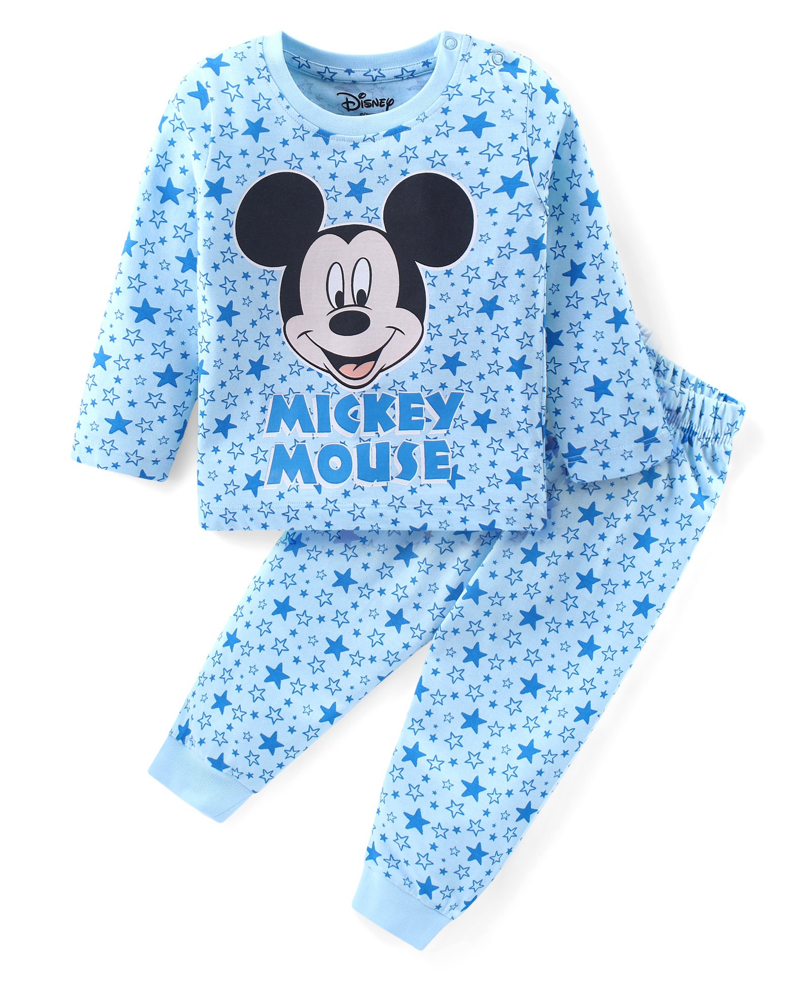 Babyhug Disney Cotton Knit Full Sleeves Night Suit With Mickey Mouse Graphic - Blue-image-25