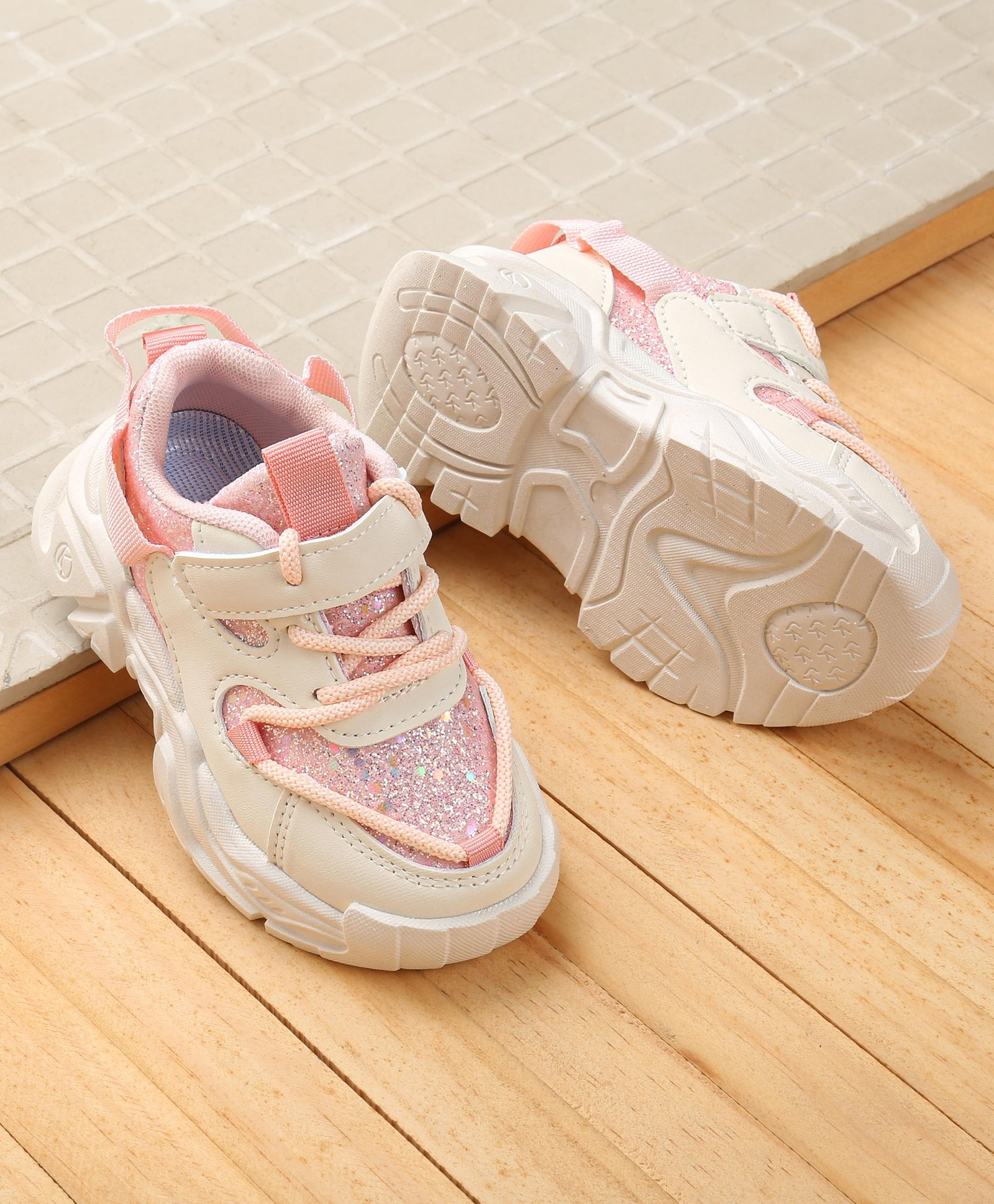 Babyoye Velcro Closure Sneaker Shoes With Glitter Design - Pink-picture-22