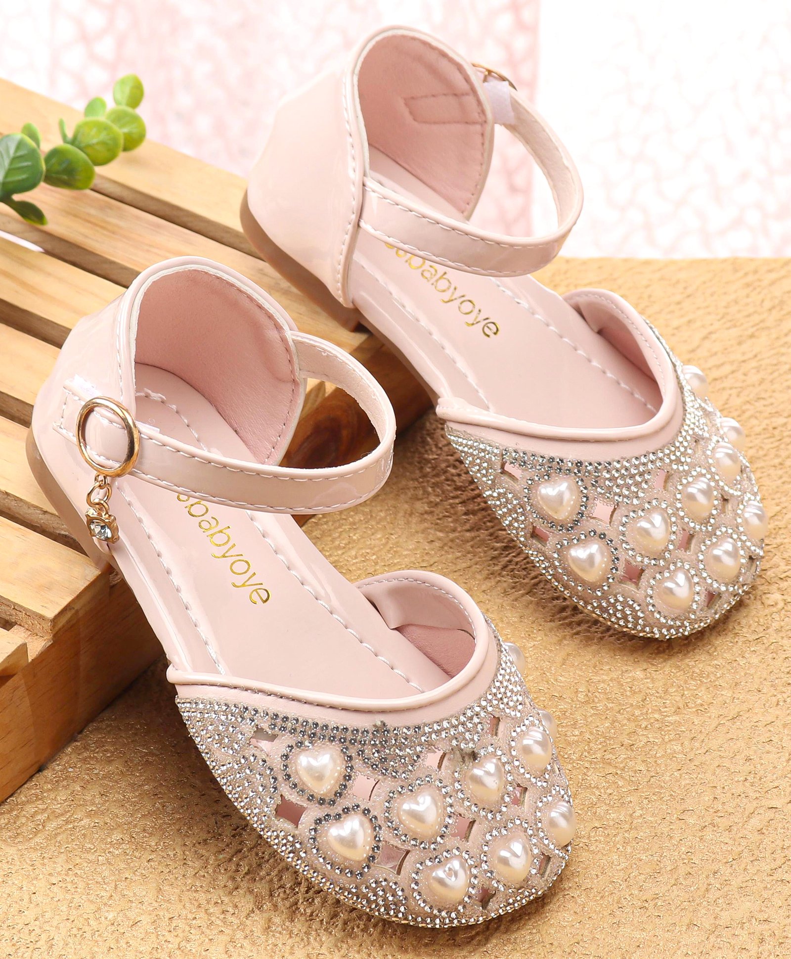 Babyoye Sandal with Buckle Closure & Pearl Embellishments - Pink-picture-23