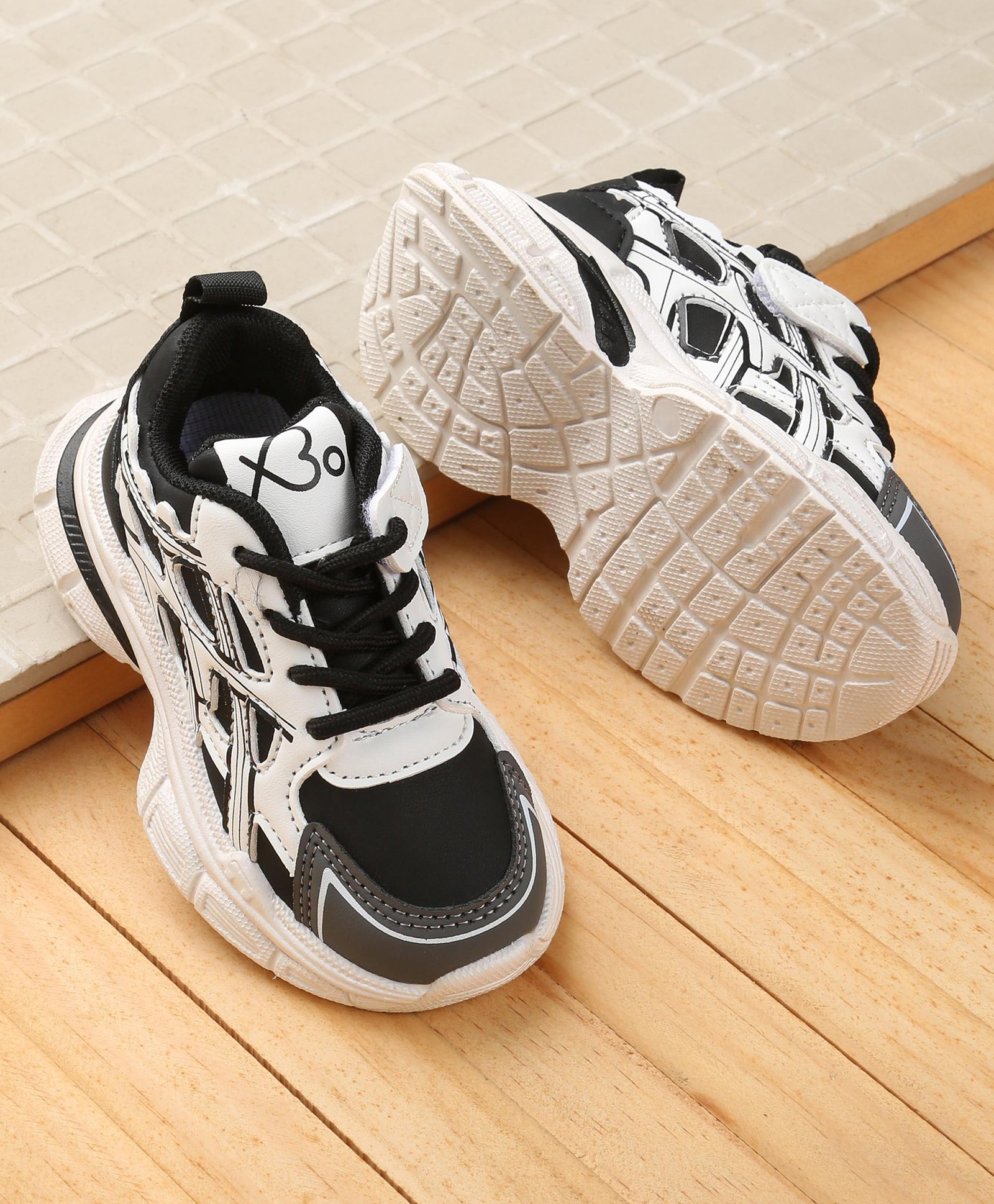 Babyoye Lace Up Closure Sneaker Shoes With Colour Block Design - Black-image-34