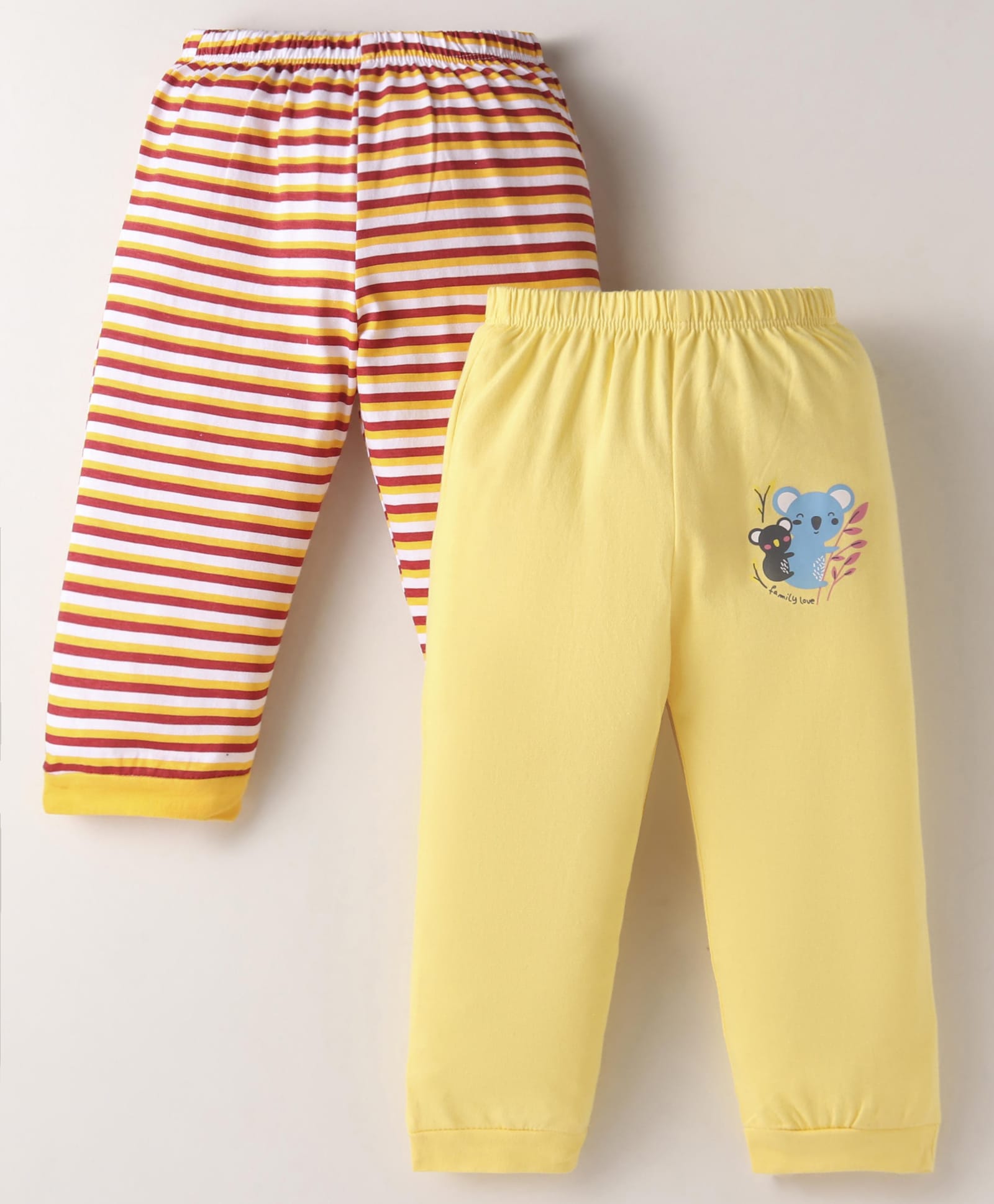 OHMS Single JerseyKnit Full Length Striped & Koala Printed Lounge Pant Pack of 2 - Yellow & Red-picture-11