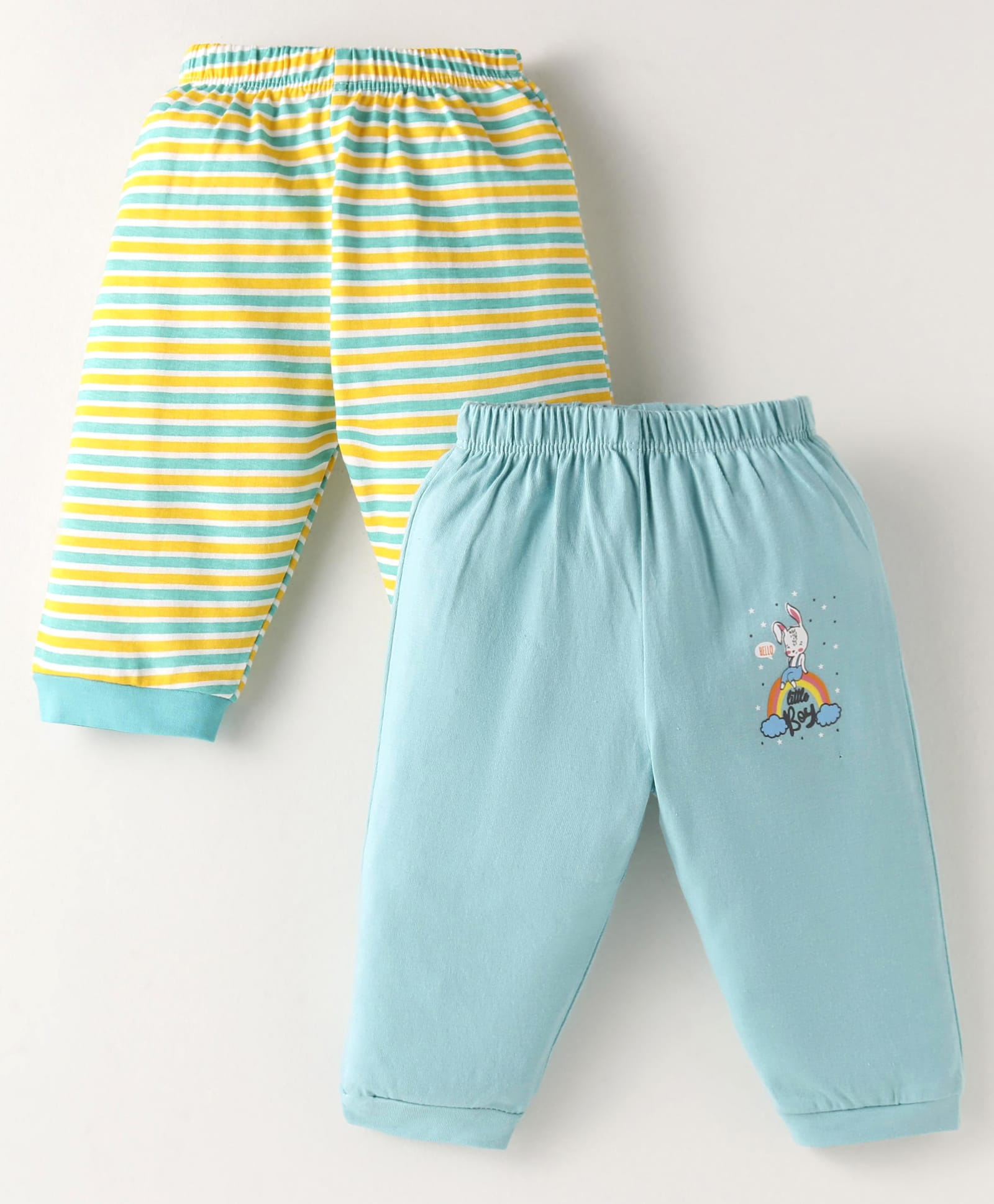 OHMS Single Jersey Knit Full Length Striped Lounge Pants With Bunny Print Pack of 2 - Light Green & Light Blue-picture-39