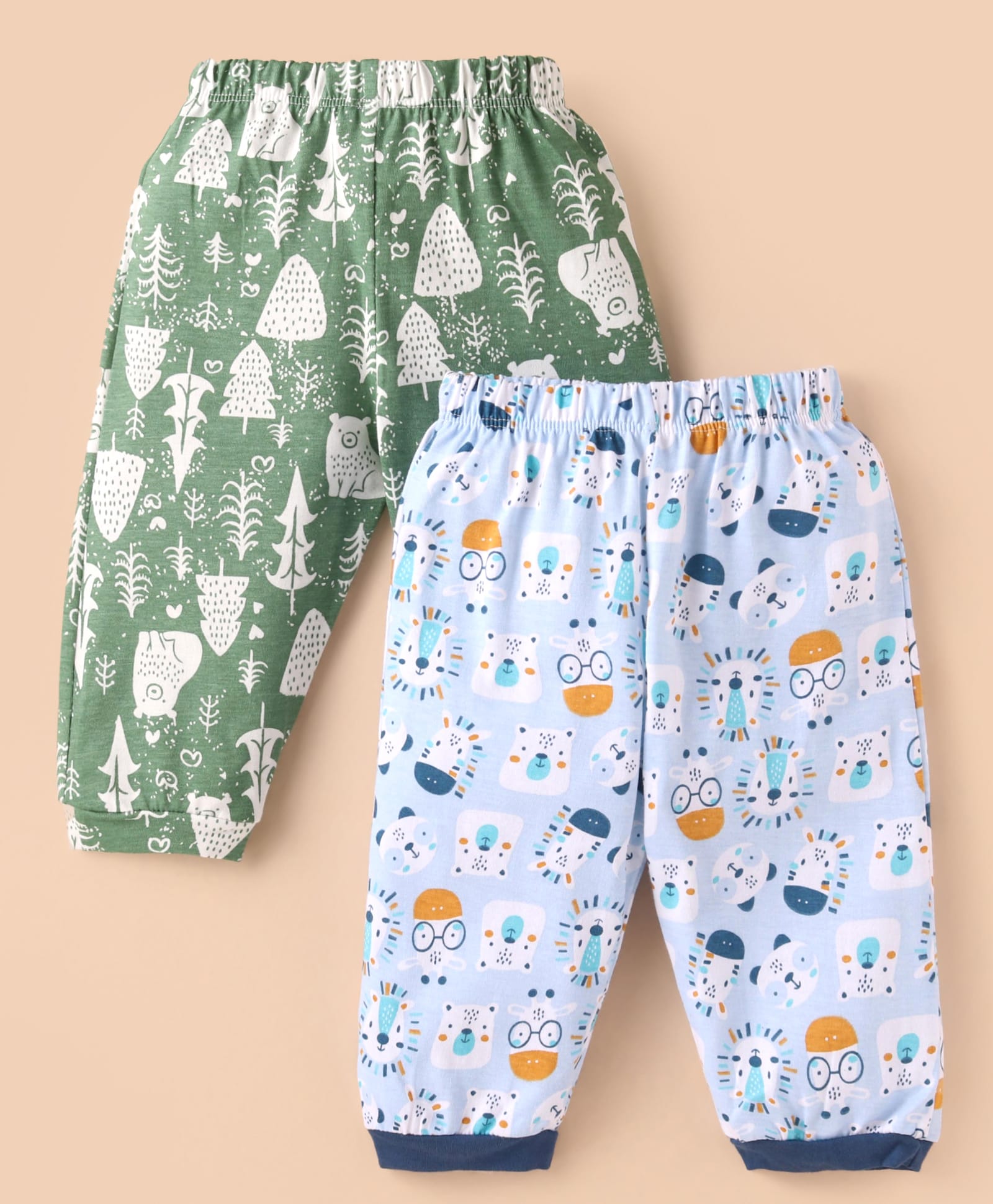 OHMS Single Jersey Knit Full Length Lounge Pants with Animal Print Pack of 2 - Green & Light Blue-picture-25