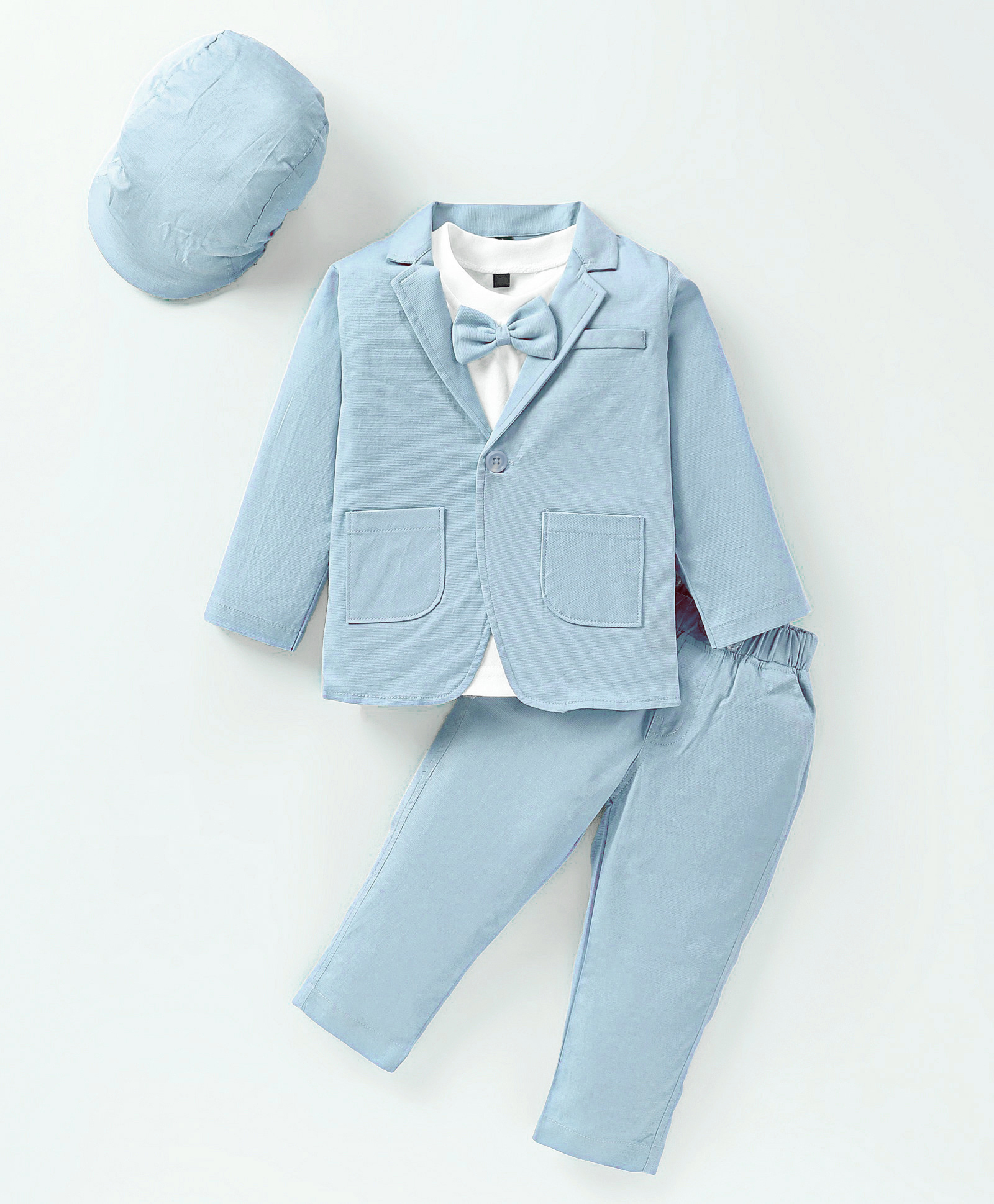 Robo Fry Lycra KnitSolid Colour T-Shirt Trouser Set with Attached Bow Hat & Blazer - Pink-image-12