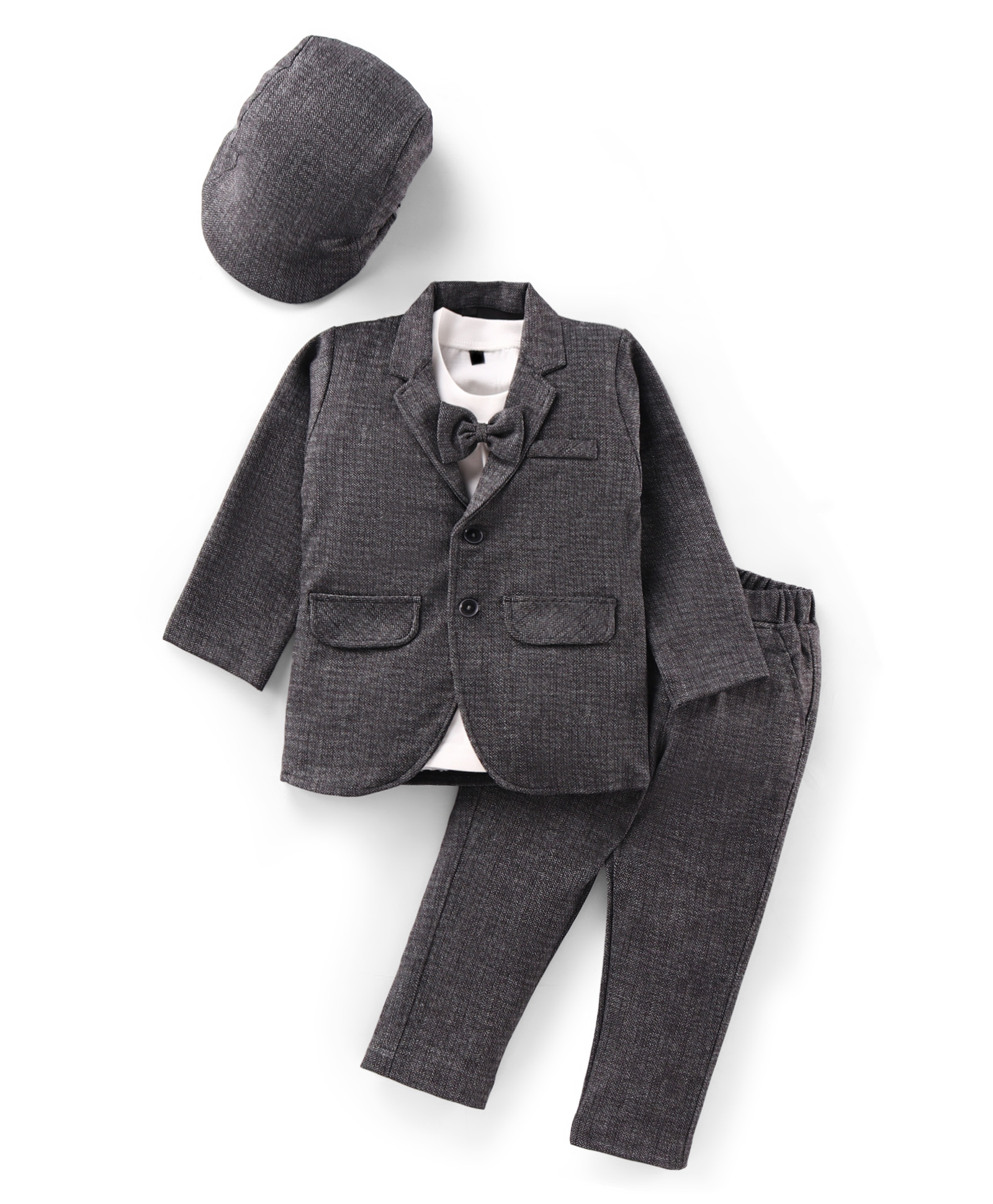 Robo Fry Lycra Knit Full Sleeves Solid Colour Blazer T-Shirt & Trouser Set with Bow & Hat - Light Blue-picture-14