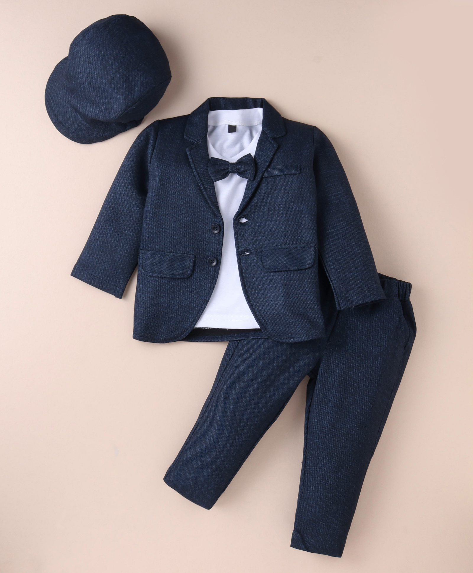 Robo Fry Lycra Knit Full Sleeves Solid Colour Textured Blazer T-Shirt & Trouser Set with Attached Bow - Charcoal Grey-image-30