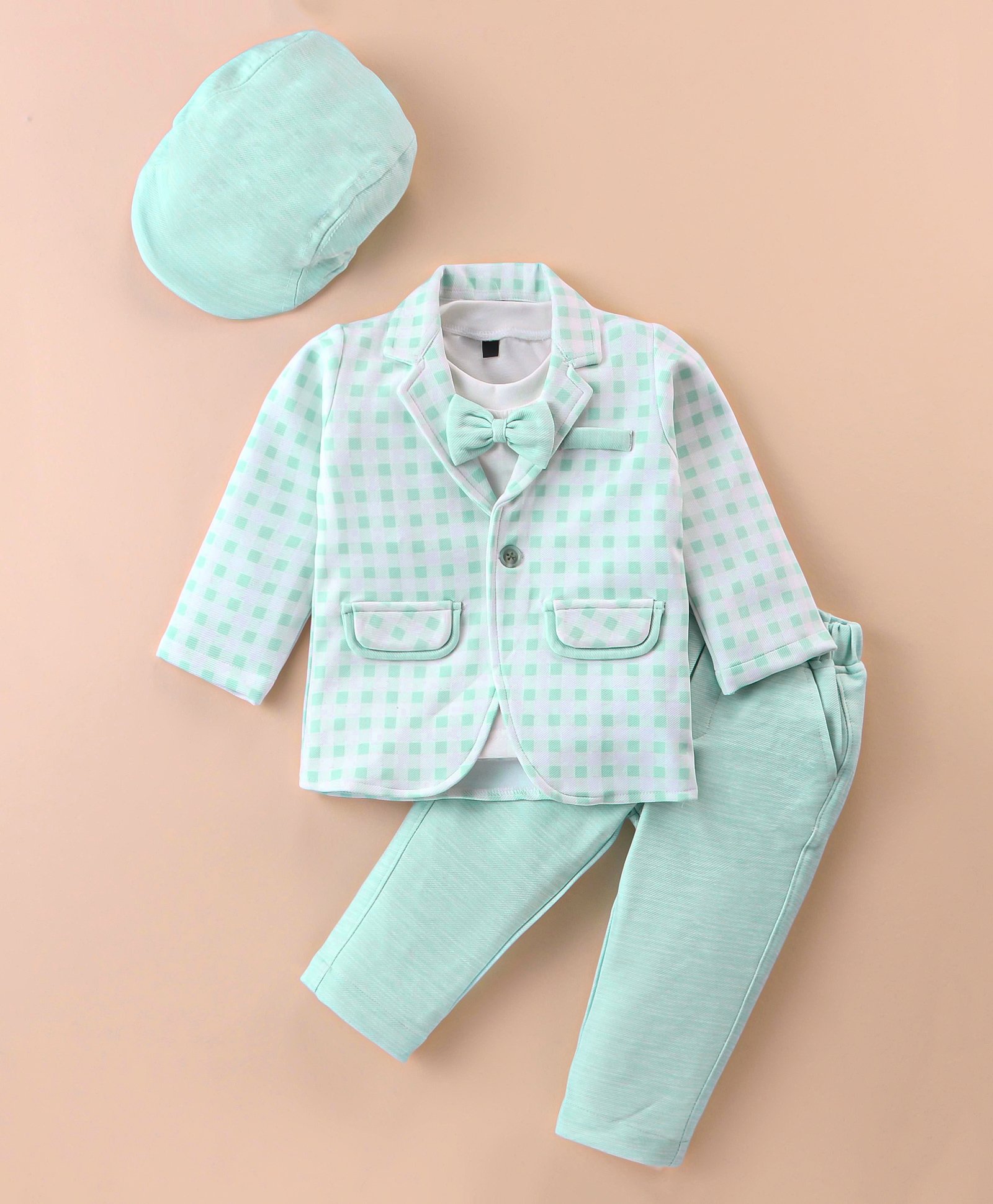 Robo Fry Lycra Knit Full Sleeves Checkerd Blazer with T-Shirt & Trouser Set - Sea Green-picture-33