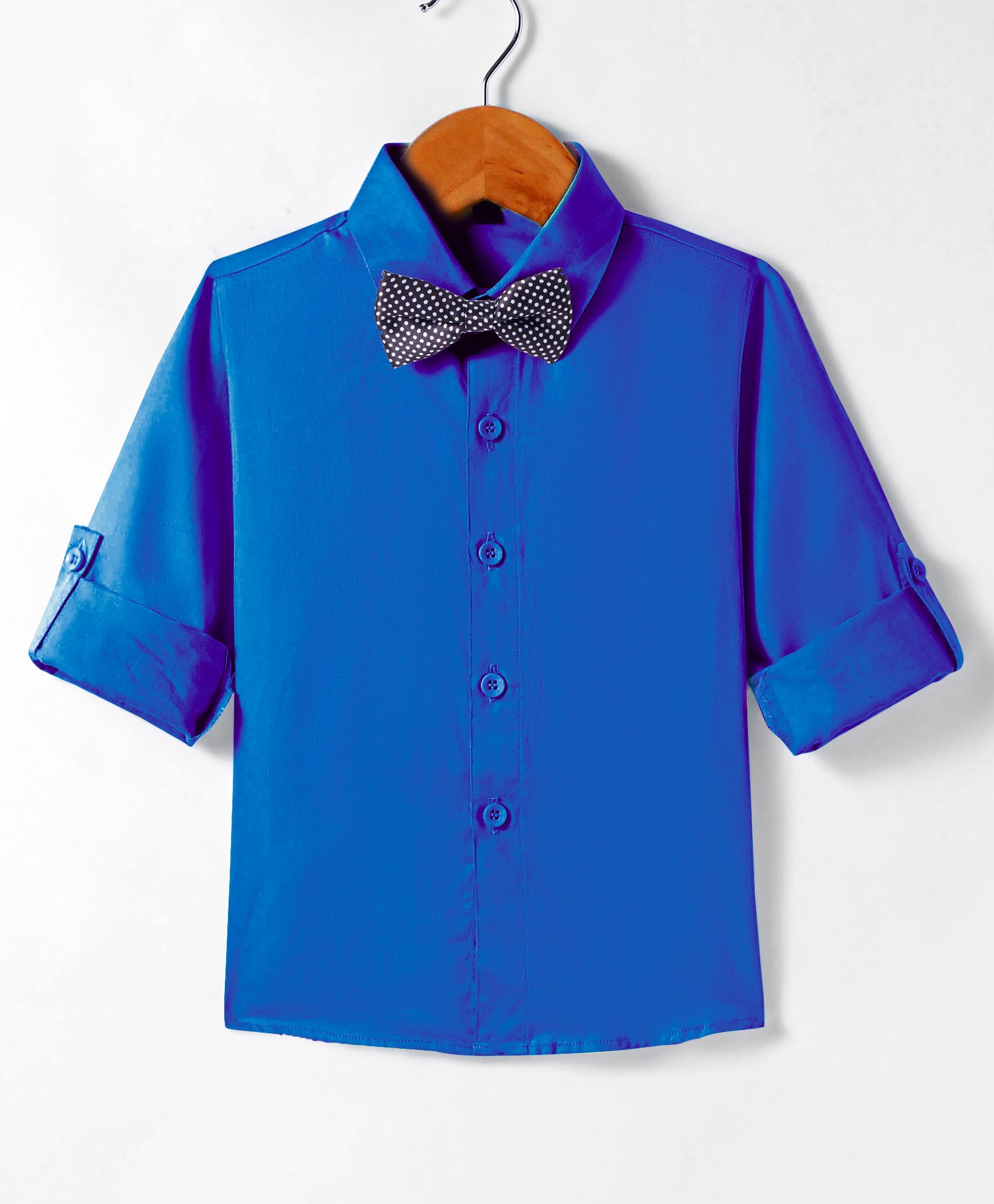 Robo Fry Woven Full Sleeves Solid Colour Party Shirt With Bow - Royal Blue-image-49