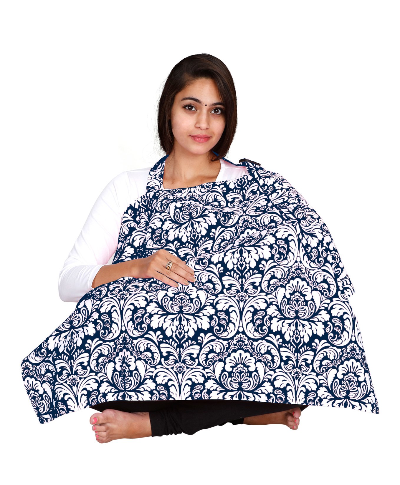 Lulamom Feeding & Nursing Cover Damask Print - Blue-picture-36