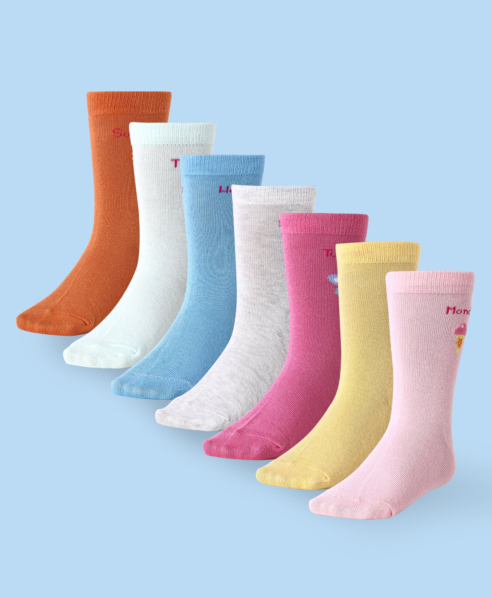 Cute Walk by Babyhug Anti-Bacterial Ankle Length Socks Text & Floral Design Socks Pack of 7 - Multicolour-image-41