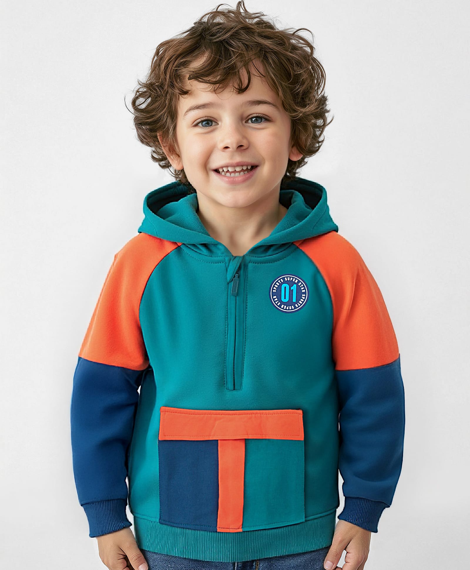 Babyhug Cotton Knit Full Raglan Sleeves Hooded Sweatjacket with Zipper & Graphics - Teal Blue-image-24