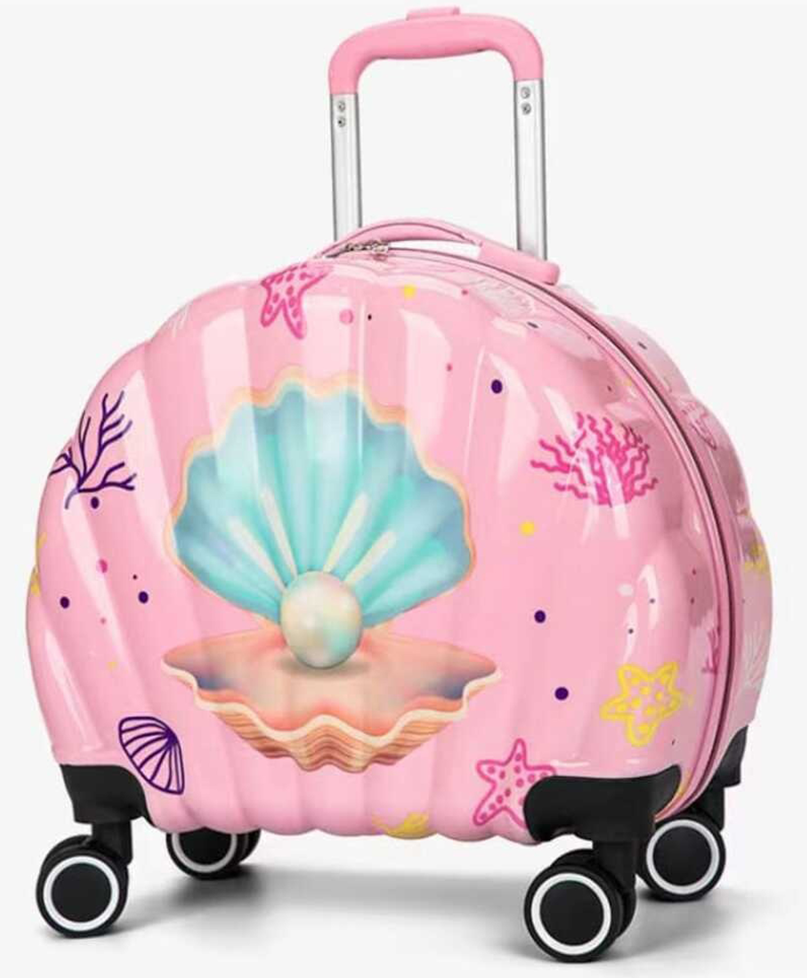 Navrangi Cute Sea Shell design pearl print Trolley Bag Suitcase for Children Teens with Large Capacity and Universal Wheels with Vanity Bag-image-5