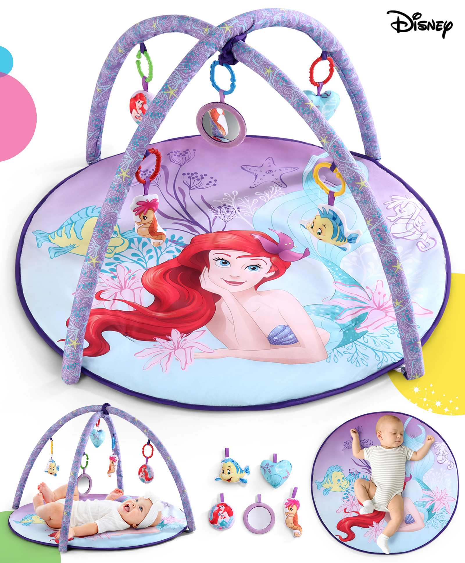 Babyhug Disney Little Mermaid Theme Playgym with Toys - Purple-image-44