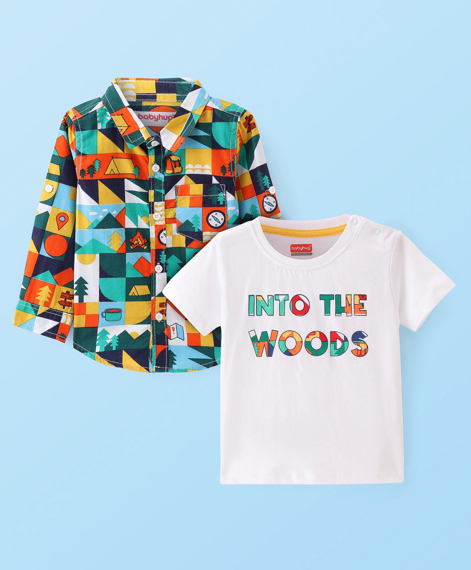 Babyhug Cotton Woven Full Sleeves Regular Collar Printed Shirt with T-Shirt - Multicolor-picture-27
