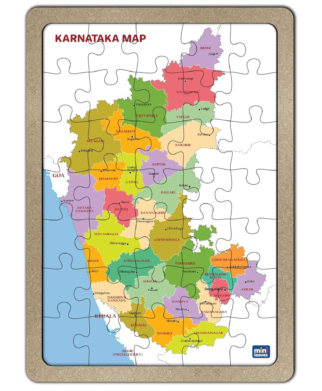 minileaves Mini Leaves Karnataka Map Wooden Jigsaw Puzzle with 40Pcs Kids-picture-14