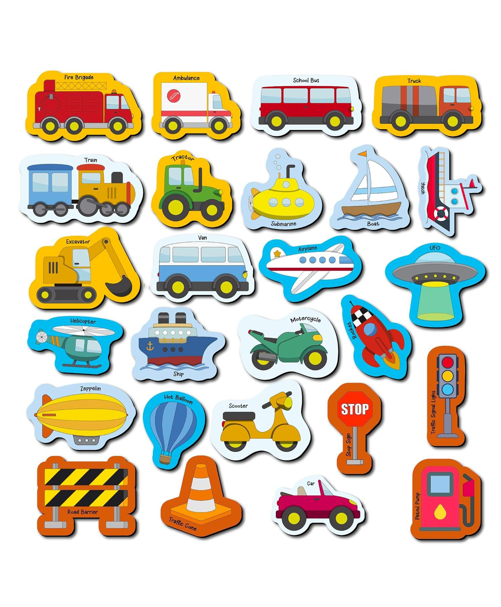 Mini Leaves 26 Pieces Transport Full Magnetic Fridge Magnets for Kids- Car, Bus, Boat, UFO with Traffic Sign Board for whiteboard - Educational Toy for Kids-image-47