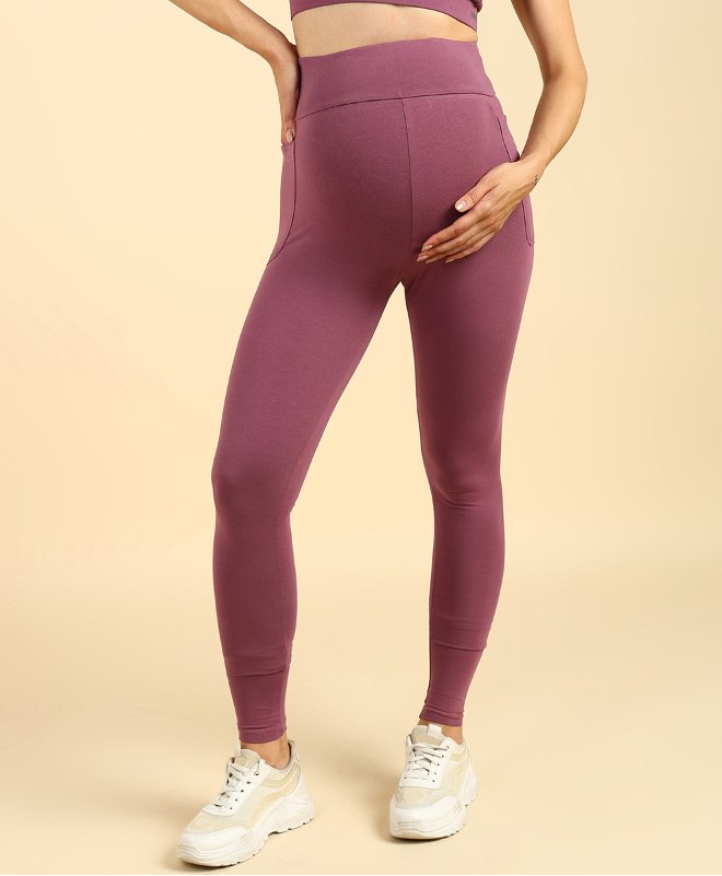 Zelena Solid  Ultrastretch Maternity Leggings  - Rosewood-picture-27