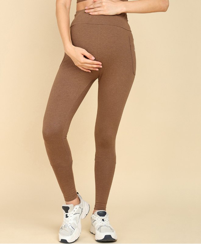 Zelena Solid Ultrastretch  Maternity Leggings With Pockets - Brown-picture-28