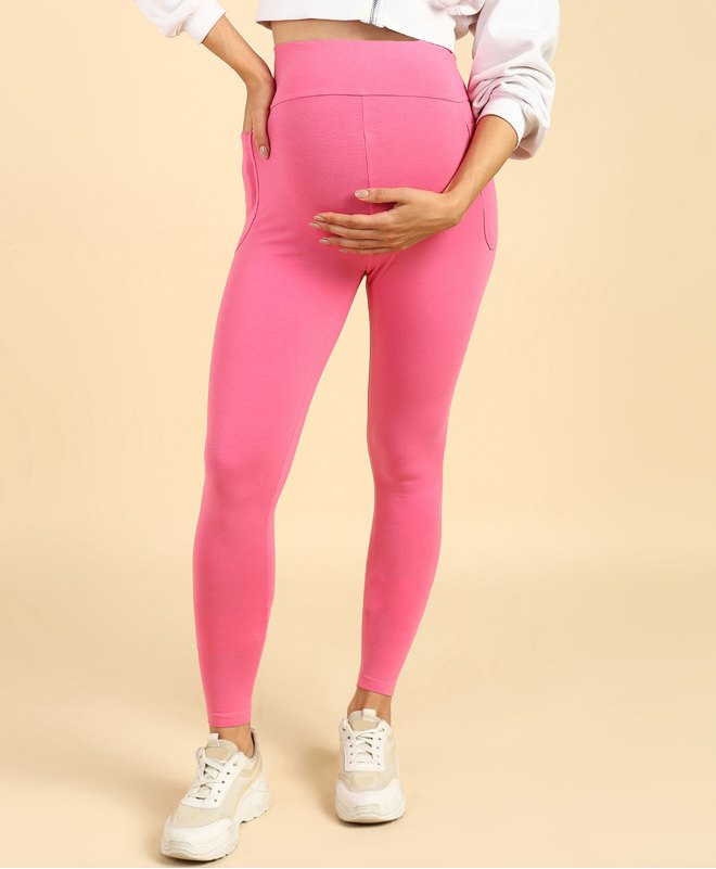 Zelena Solid Ultrastretch  Maternity Leggings With Pockets - Pink-picture-29