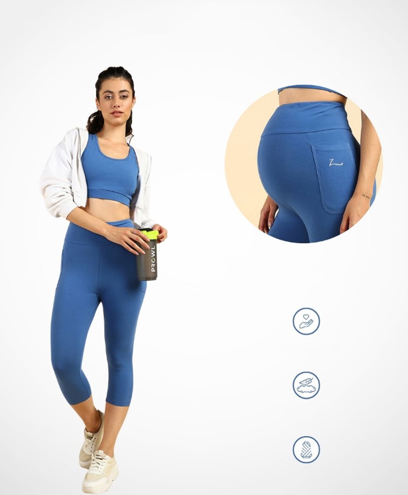 Zelena Ultra Stretch Solid Maternity Capri - Blue-picture-13