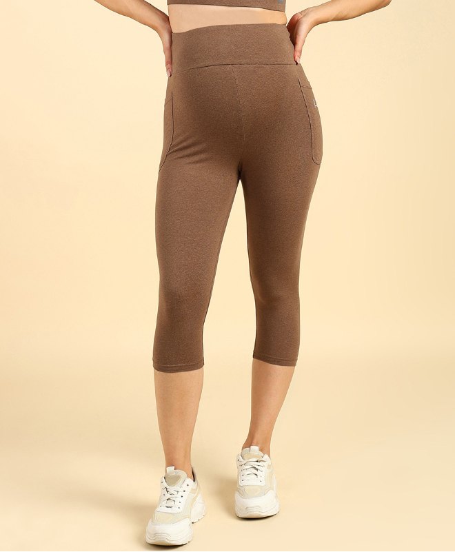 Zelena Ultra Stretch Solid Maternity Capri -  Brown Milange-picture-24