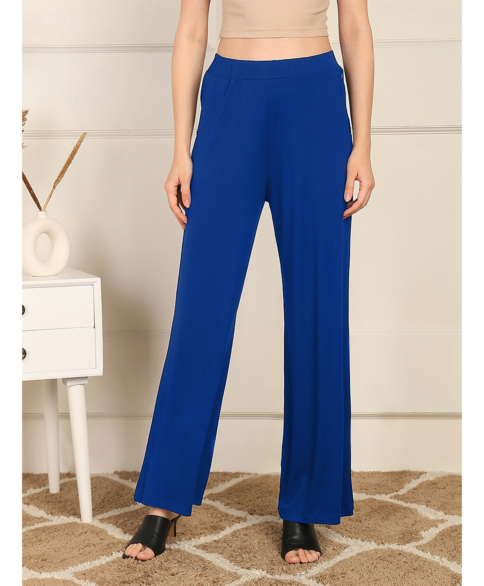 Zelena Solid Extra Stretchable High Waisted Maternity Trousers With Pockets - Blue-picture-38
