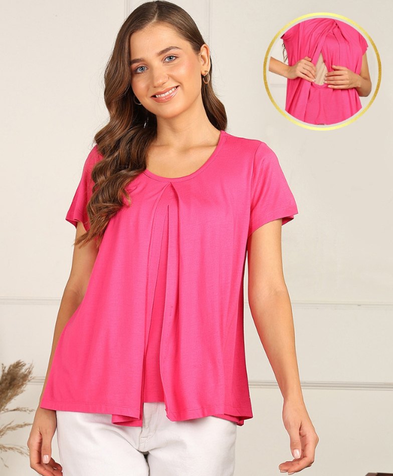 Zelena Half Sleeves Solid Extra Stretchable Zipless Maternity Top - Fuchsia-picture-27