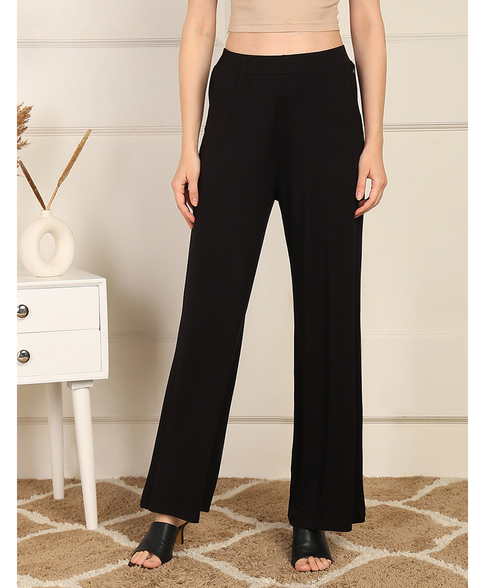 Zelena Solid Extra Stretchable High Waisted Maternity Trousers With Pockets - Black-picture-21