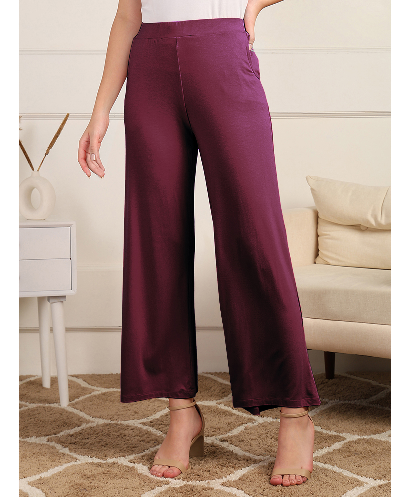 Zelena Viscose Extra Stretchable Solid Maternity Trouser - Burgundy-picture-18