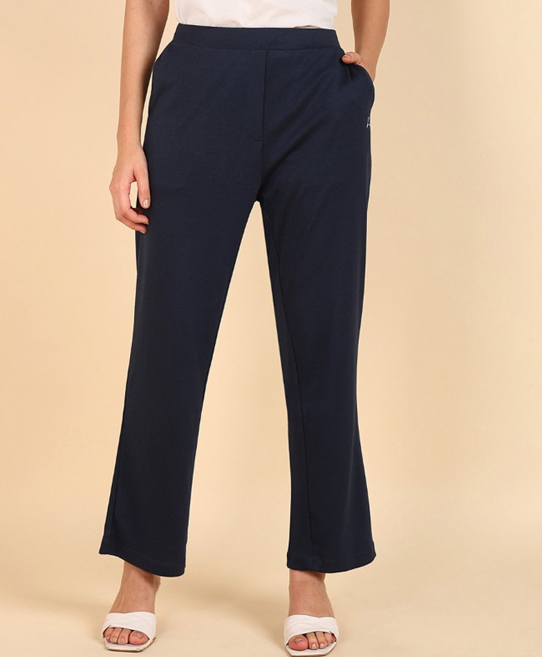 Zelena 100% Modal Solid Flared Pant - Navy Blue-image-27
