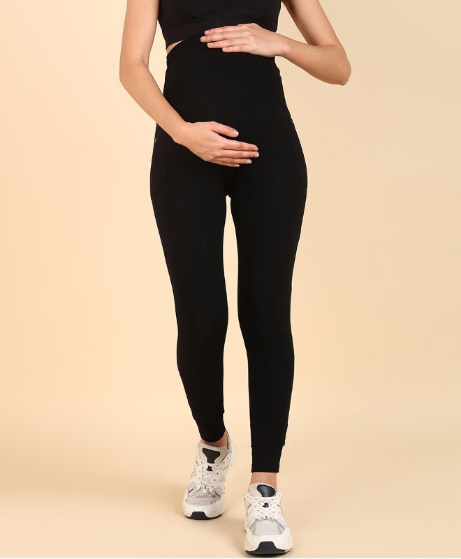 Zelena Solid Ultrastretch Maternity Leggings  -  Black-picture-23
